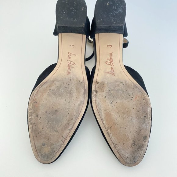 Sam Edelman Black Suede Ankle Strap Heels Scalloped Trim Size 6.5 - Picture 6 of 7